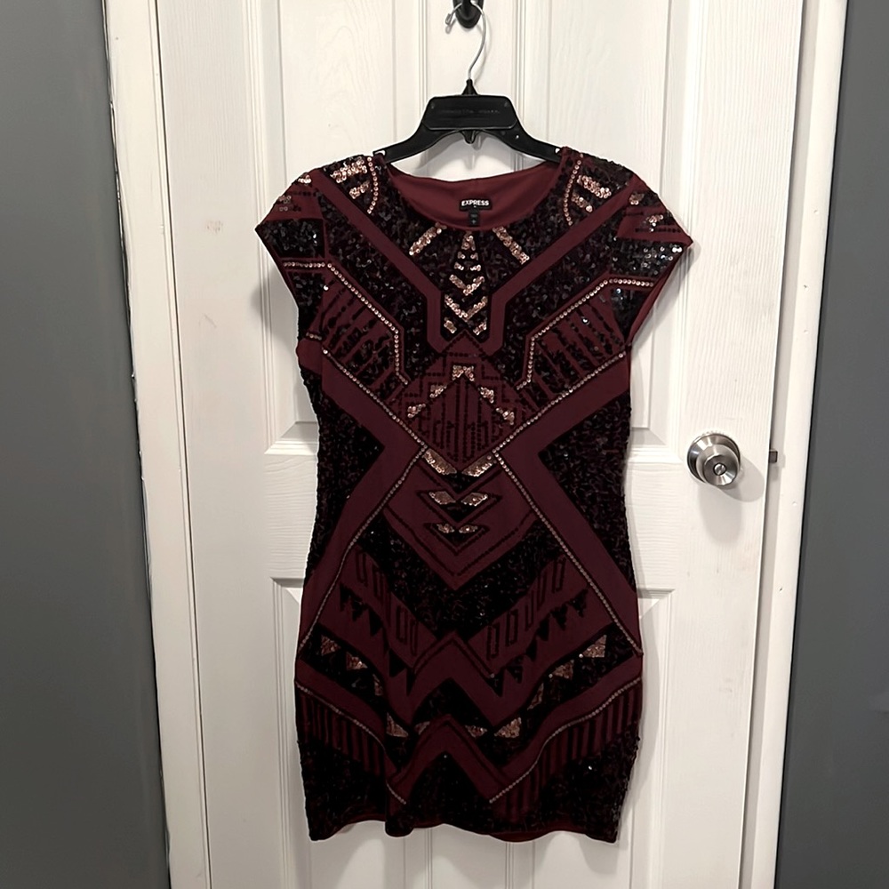 Express burgundy and sequin dress